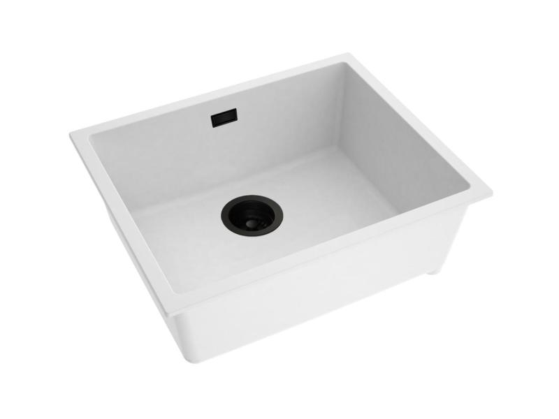 Pure.Sink Eternal Quartz Witte Spoelbak 50x40 cm Onderbouw en Opbouw met Zwarte plug