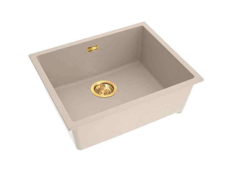 Pure.Sink Eternal Quartz Beige Spoelbak 50x40 cm Onderbouw en Opbouw met Gouden plug