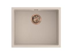 Pure.Sink Eternal Quartz Beige Spoelbak 50x40 cm Onderbouw en Opbouw met Koperen plug