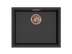 Pure.Sink Eternal Quartz Zwarte Spoelbak 50x40 cm Onderbouw en Opbouw met Automatische Koperen plug