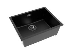 Pure.Sink Eternal Quartz Zwarte Spoelbak 50x40 cm Onderbouw en Opbouw met Automatische Gun metal plug