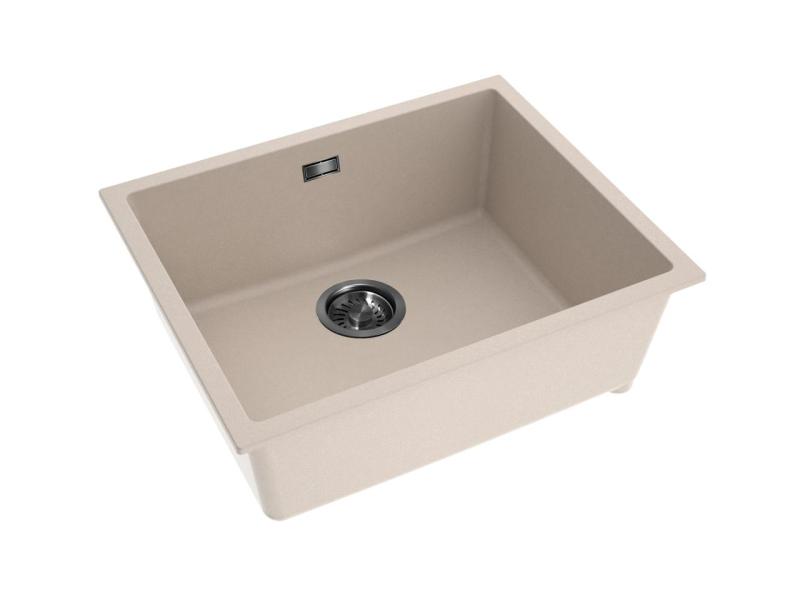 Pure.Sink Eternal Quartz Beige Spoelbak 50x40 cm Vlakinbouw en Onderbouw met Gun metal plug