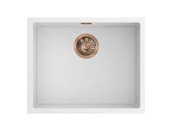 Pure.Sink Eternal Quartz Witte Spoelbak 50x40 cm Vlakinbouw en Onderbouw met Automatische Koperen plug