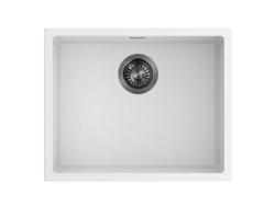 Pure.Sink Eternal Quartz Witte Spoelbak 50x40 cm Vlakinbouw en Onderbouw met Automatische Gun metal plug