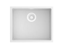 Pure.Sink Eternal Quartz Witte Spoelbak 50x40 cm Vlakinbouw en Onderbouw met Automatische Witte plug