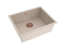 Pure.Sink Eternal Quartz Beige Spoelbak 50x40 cm Vlakinbouw en Onderbouw met Automatische Koperen plug