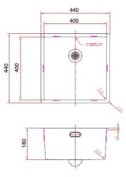 Pure.Sink Comfort PVD Koperen spoelbak 40x40 cm 10mm radius onderbouw, vlakbouw en opbouw PCM4040-62