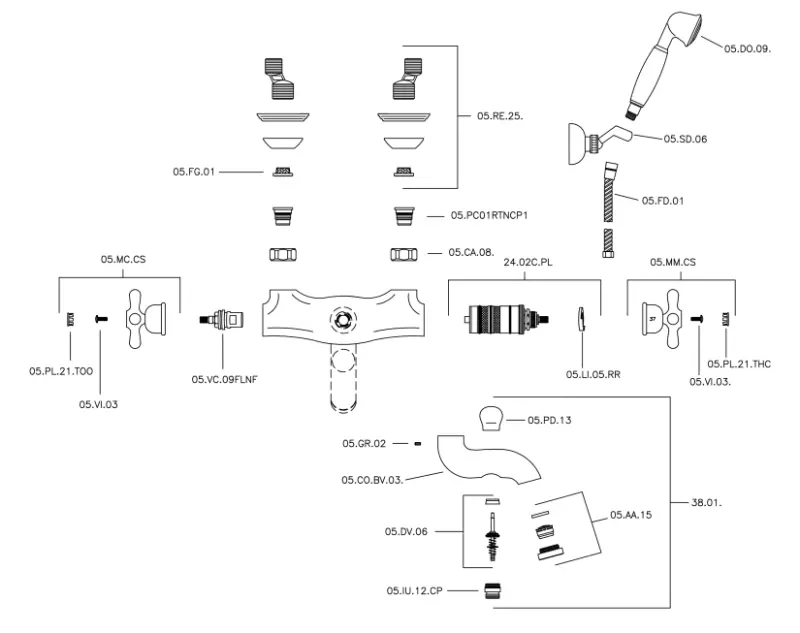 Huber Croisette Badthermostaatkraan met handdoucheset Chroom CSD2701021