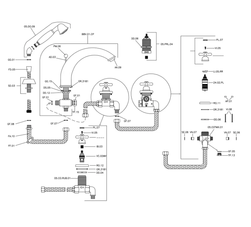 Huber Croisette 4-gats badrandkraan Thermostatisch Chroom CST7601021