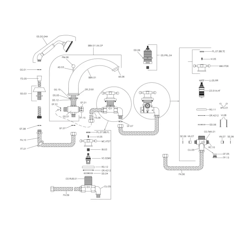 Huber Victorian 4 gats Thermostatische Badkraan met Douchegarnituur Chroom VTT7601021