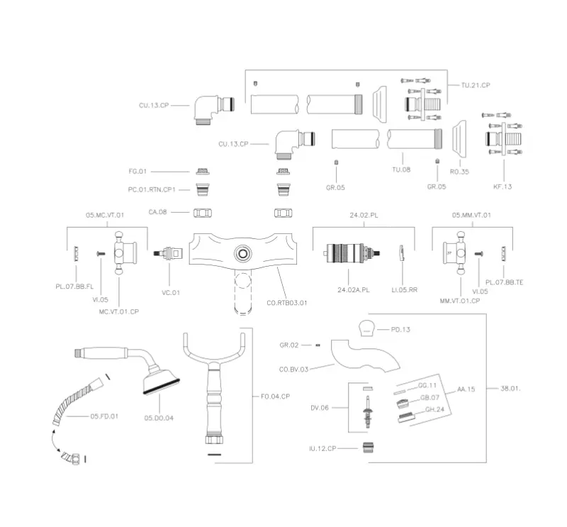 Huber Victorian Staande Thermostatische Badkraan met Douchegarnituur Chroom VTT3901021