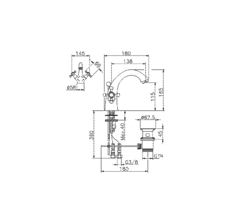 Huber Victorian klassieke Wastafelmengkraan Chroom VT00051021