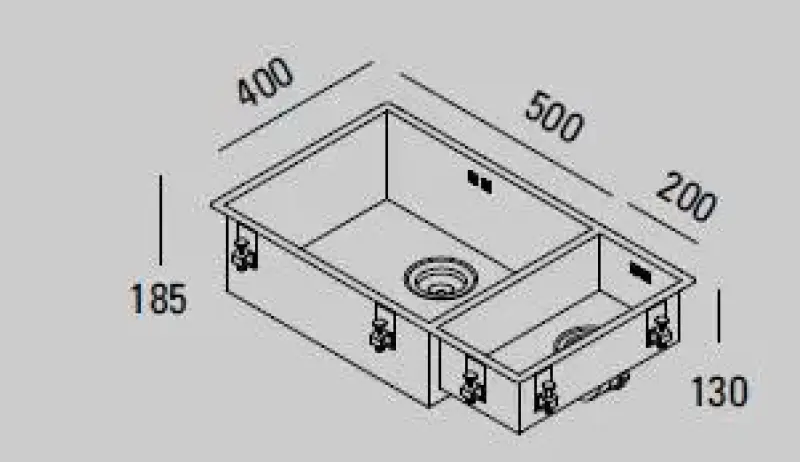 ABK Baronga grote anderhalve 1,5 rvs spoelbak 50x40+20x40 cm Vlakinbouw onderbouw en opbouw BAR5020FVI